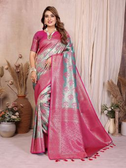 Anaita - Blue Tissue Woven Saree with Unstitched Blouse