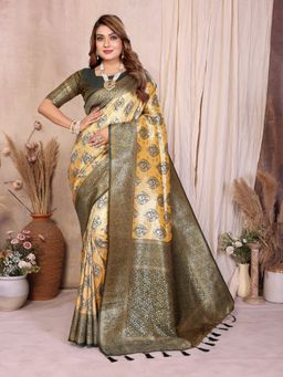 Anaita - Yellow Tissue Woven Saree with Unstitched Blouse