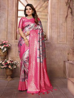 Anaita - Pink Silk Woven Saree with Unstitched Blouse