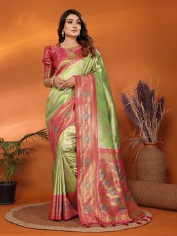 Anaita - Green Tissue Woven Saree with Unstitched Blouse