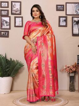 Anaita - Orange Tissue Woven Saree with Unstitched Blouse