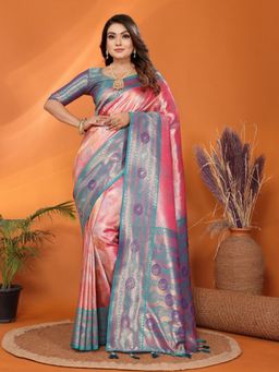 Anaita - Pink Tissue Woven Saree with Unstitched Blouse