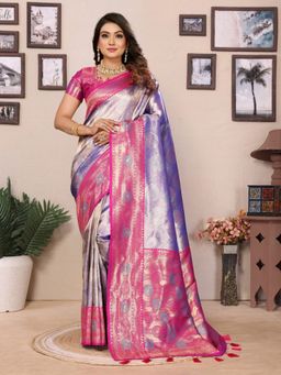Anaita - Purple Tissue Woven Saree with Unstitched Blouse