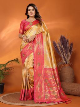 Anaita - Yellow Tissue Woven Saree with Unstitched Blouse