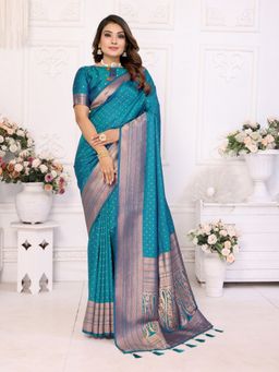 Anaita - Blue Silk Woven Saree with Unstitched Blouse