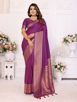 Anaita - Purple Silk Woven Saree with Unstitched Blouse