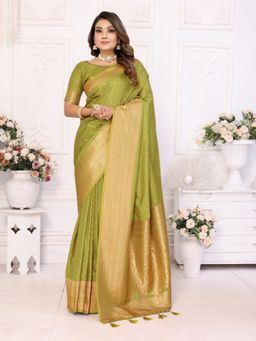 Anaita - Green Silk Woven Saree with Unstitched Blouse