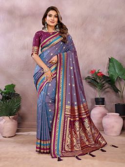 Anaita - Blue Silk Woven Saree with Unstitched Blouse