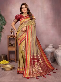 Anaita - Gold Silk Woven Saree with Unstitched Blouse
