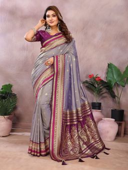 Anaita - Purple Silk Woven Saree with Unstitched Blouse