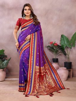 Anaita - Purple Silk Woven Saree with Unstitched Blouse
