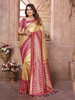 Anaita - Cream Tissue Woven Saree with Unstitched Blouse