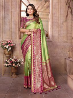 Anaita - Green Tissue Woven Saree with Unstitched Blouse