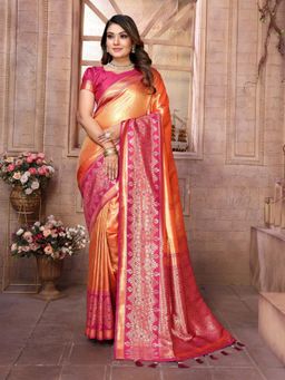 Anaita - Orange Tissue Woven Saree with Unstitched Blouse