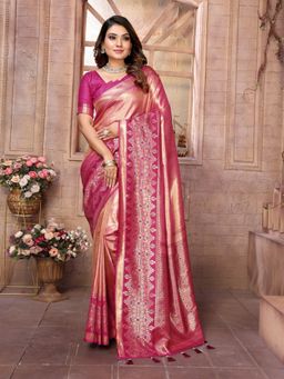 Anaita - Peach Tissue Woven Saree with Unstitched Blouse