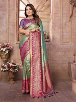 Anaita - Green Tissue Woven Saree with Unstitched Blouse