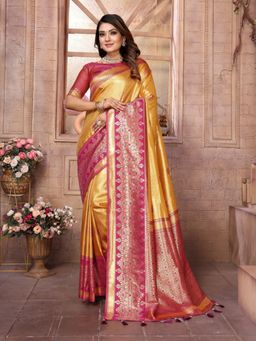 Anaita - Yellow Tissue Woven Saree with Unstitched Blouse