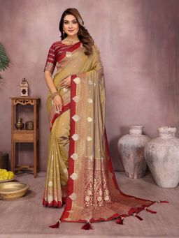 Anaita - Gold Silk Woven Saree with Unstitched Blouse