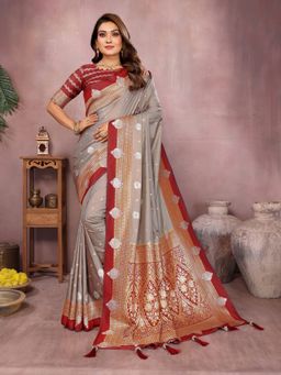 Anaita - Grey Silk Woven Saree with Unstitched Blouse
