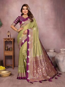 Anaita - Olive Silk Woven Saree with Unstitched Blouse