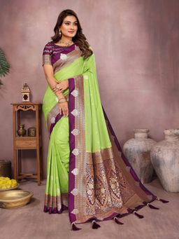 Anaita - Green Silk Woven Saree with Unstitched Blouse