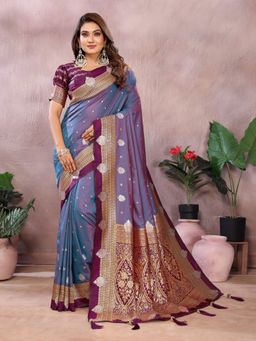 Anaita - Purple Silk Woven Saree with Unstitched Blouse