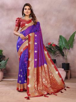 Anaita - Purple Silk Woven Saree with Unstitched Blouse