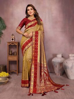 Anaita - Gold Silk Woven Saree with Unstitched Blouse