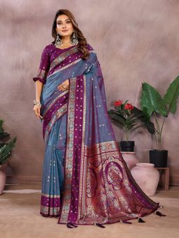 Anaita - Purple Silk Woven Saree with Unstitched Blouse