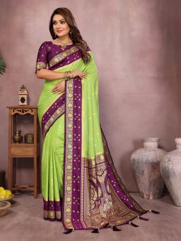 Anaita - Green Silk Woven Saree with Unstitched Blouse