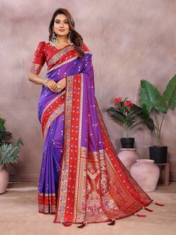 Anaita - Purple Silk Woven Saree with Unstitched Blouse