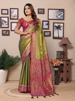 Anaita - Green Tissue Woven Saree with Unstitched Blouse