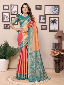 Anaita - Orange Tissue Woven Saree with Unstitched Blouse