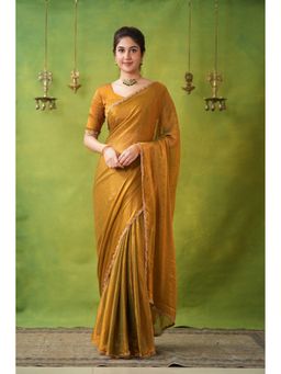 RAAG VARNAM - Zimmy Choo Gold Fandy Silk Saree with Unstitched Blouse