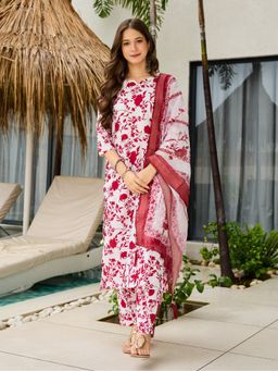 Ekta Textiles - Maroon Regal Silk Blend Printed Kurta with Pant and Dupatta