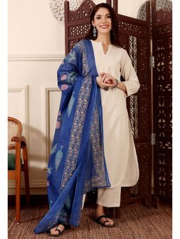 Ekta Textiles - Off White Elegant Solid Chanderi Silk Kurta with Pant and Dupatta