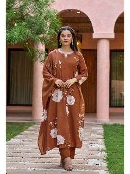 Ekta Textiles - Rust Elegant Muslin Printed Kurta with Pant and Dupatta