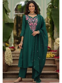 Ekta Textiles - Teal Elegant Viscose Rayon Embroidered Kurta with Pant and Dupatta