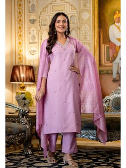 Ekta Textiles - Pink Graceful Viscose Rayon Embroidered Kurta with Pant and Dupatta