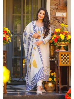 Ekta Textiles - Cream Elegant Muslin Printed Kurta with Pant and Dupatta