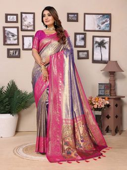 Anaita - Blue Tissue Woven Saree with Unstitched Blouse
