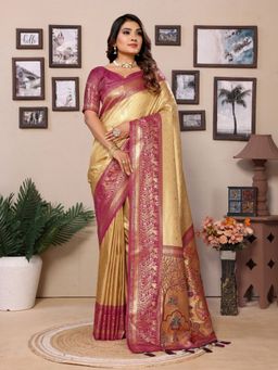 Anaita - Gold Tissue Woven Saree with Unstitched Blouse