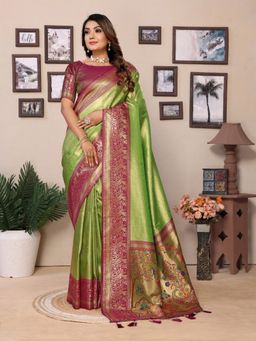 Anaita - Green Tissue Woven Saree with Unstitched Blouse