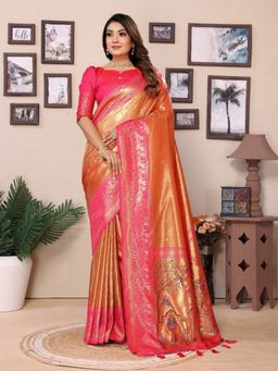 Anaita - Orange Tissue Woven Saree with Unstitched Blouse