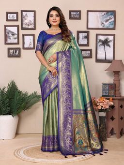 Anaita - Green Tissue Woven Saree with Unstitched Blouse