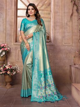 Anaita - Blue Tissue Woven Saree with Unstitched Blouse