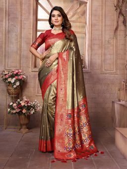 Anaita - Green Tissue Woven Saree with Unstitched Blouse
