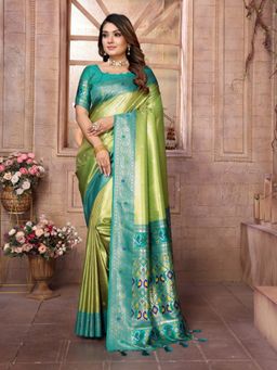 Anaita - Green Tissue Woven Saree with Unstitched Blouse