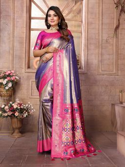 Anaita - Lavender Tissue Woven Saree with Unstitched Blouse