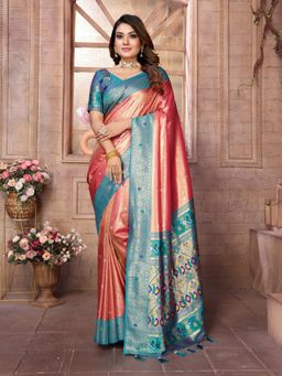 Anaita - Red Tissue Woven Saree with Unstitched Blouse